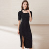 EITIE爱特爱春季新款时尚通勤改良旗袍开叉显瘦纯色连衣裙7707403 商品缩略图2
