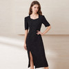 EITIE爱特爱春季新款时尚通勤改良旗袍开叉显瘦纯色连衣裙7707403 商品缩略图4