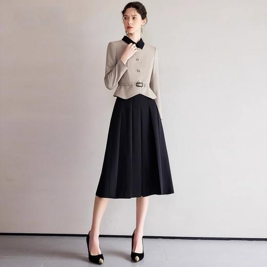 IWY/卡其色拼接高端气质撞色拼接设计感假两件连衣裙女正式场合西装裙Q1249 商品图0