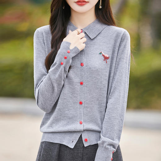 纤束马春季精纺羊毛火烈鸟烫钻针织衫 N-502 商品图11