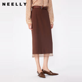 NEELLY纳俪商场同款春季新款通勤简约半身裙女高级感显瘦中长裙N25024E04569