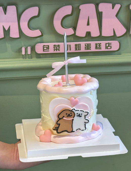 情人节限定|线条小狗爱心蛋糕（包含原图蜡烛） 商品图1