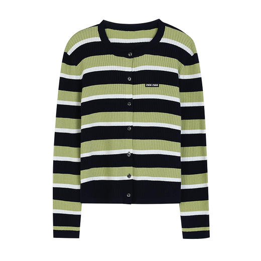 NEELLY纳俪商场同款春季新款显白绿色条纹针织衫女高级感穿搭上衣N25022A01071 商品图3