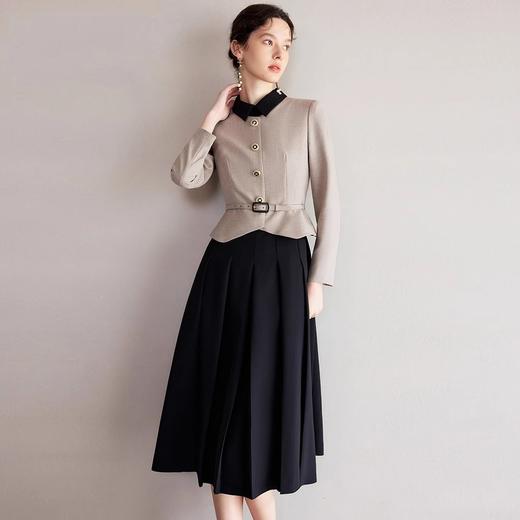 IWY/卡其色拼接高端气质撞色拼接设计感假两件连衣裙女正式场合西装裙Q1249 商品图1
