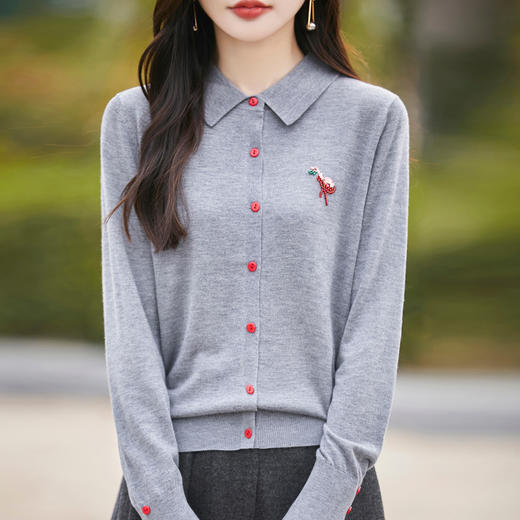 纤束马春季精纺羊毛火烈鸟烫钻针织衫 N-502 商品图10