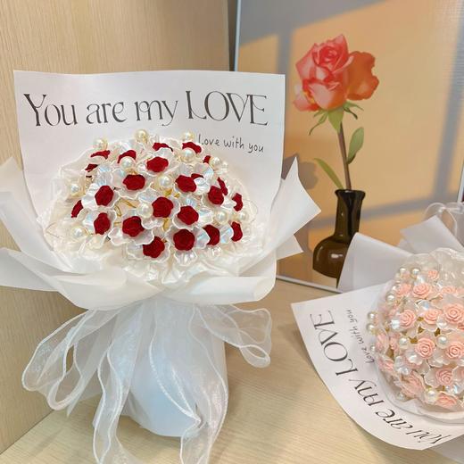 【永不凋谢❗️珍珠玫瑰手捧花】花束手工diy材料包自制仿真送女友七夕节日礼物情人节感恩节女神节 商品图1