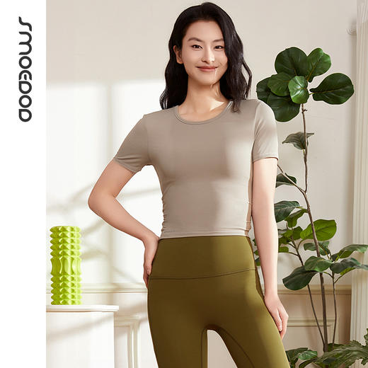 SMOEDOD/水沐伊朵蝴蝶下摆修身显瘦瑜伽T恤可插胸垫柔软亲肤弹性透气50183 商品图1