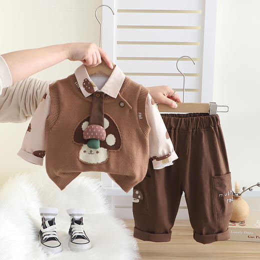 【新品抢先看！春款套装！】宝宝套装春装新款 洋气婴儿童男童 春季帅气毛衣马甲三件套 潮衣套装-QQ 商品图0