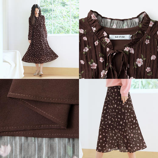 【严选】诗凡黎花边领碎花连衣裙2025年春新款法式浪漫收腰显瘦气质中长裙7G1190601 商品图3