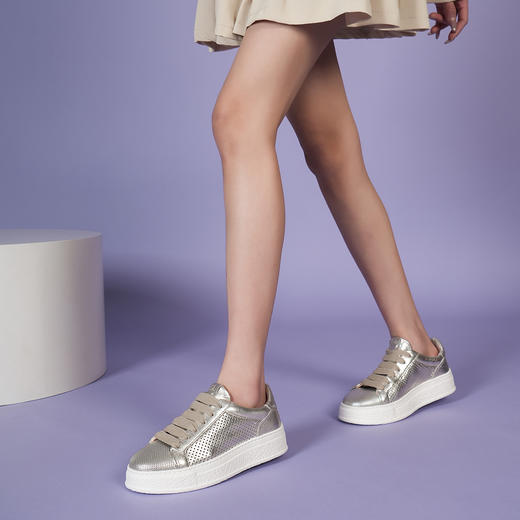 豪麟名鞋AGL女鞋时尚休闲鞋羊皮革D946007金色 商品图1