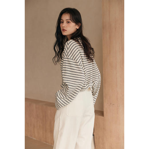 HeyDress撞色领宽松条纹衫 商品图1