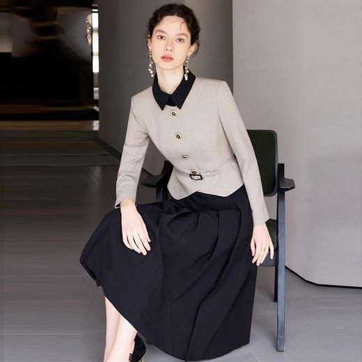 IWY/卡其色拼接高端气质撞色拼接设计感假两件连衣裙女正式场合西装裙Q1249 商品图2