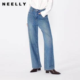 NEELLY纳俪商场同款春季新款莱赛尔高腰直筒裤水洗牛仔裤长裤女N25024H04567