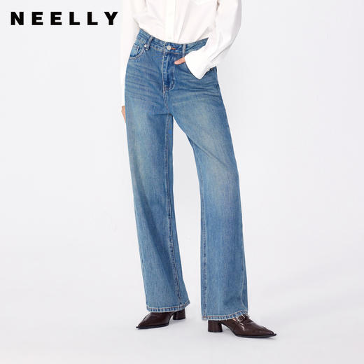 NEELLY纳俪商场同款春季新款莱赛尔高腰直筒裤水洗牛仔裤长裤女N25024H04567 商品图0