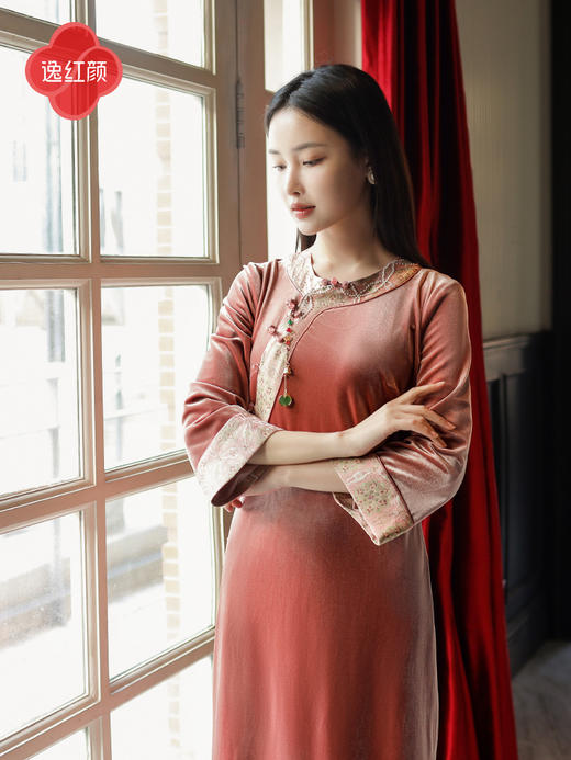 逸红颜明月优选 #丝绒新中式旗袍【净薇】全开襟改良款，春日浪漫窈窕淑女 商品图3