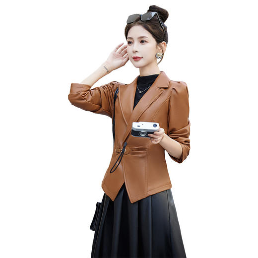 HR-YXG3331皮衣外套女春秋2025新款休闲短款气质洋气黑色西装机车皮夹克上衣 商品图4