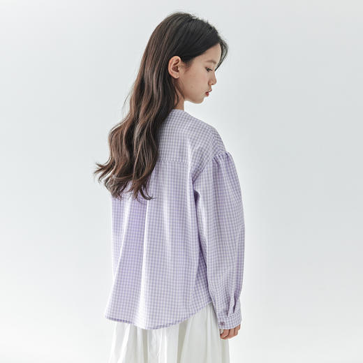 （合作款）棵初2025年春季新款童装紫色格子长袖衬衫 商品图4