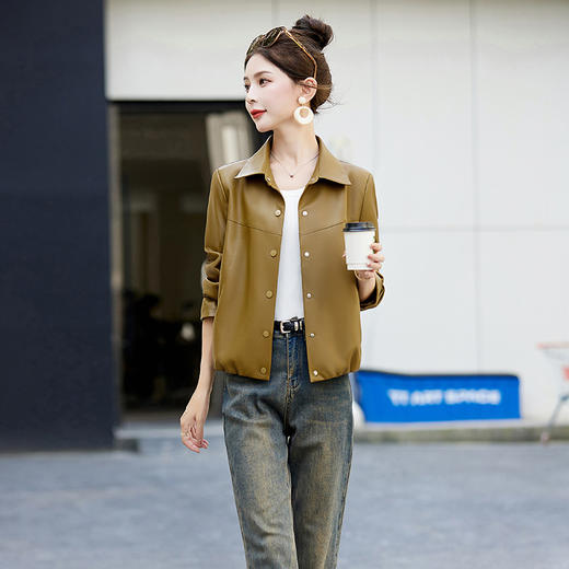 HR-YIXG3336女式皮衣外套女2025春季新款女装时尚气质短款小个子时尚PU皮夹克 商品图3