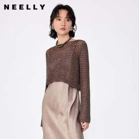 NEELLY纳俪商场同款春季新款镂空罩衫宽松通勤短款针织衫上衣女N25024A04576