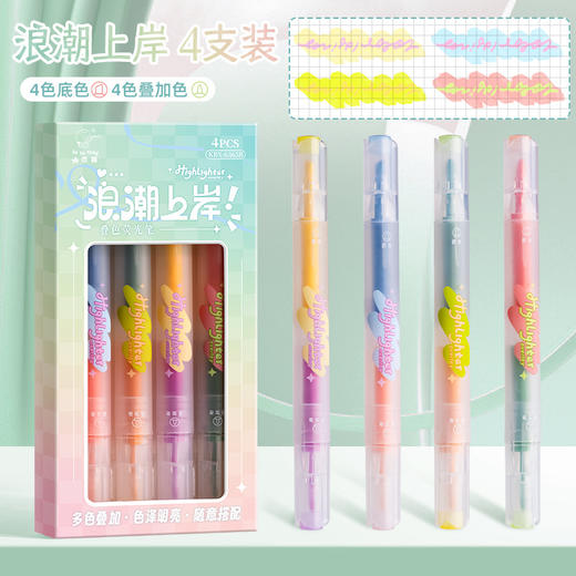 4支装【彩色斑斓，“规”划重点】轻描淡写，留下重点。突显个性，彰显品位。双头划重点记号笔，渐变叠色。荧光夺目，记事毫不费力。学生、办公必备！ 商品图6