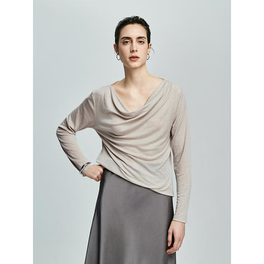 棉仓362601007-初棉天丝羊毛荡领正反可穿打底衫奢感微透舒适软糯打底衫 商品图1