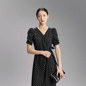 【商场同款】伊芙丽春秋法式波点泡泡袖显瘦围裹式连衣裙1F7291004