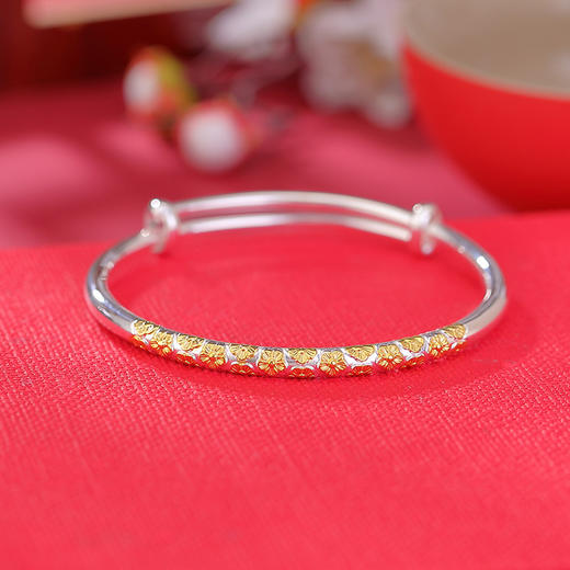 S999.9足银镀金亮银分色樱花亮面，推拉气质简约百搭精致手镯CW-SZ01983 商品图2