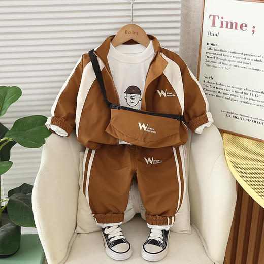 【新品抢先看！春款套装！】男童春秋套装 2025新款 儿童运动长袖 休闲开衫冲锋衣 中小童三件套潮-QQ 商品图3