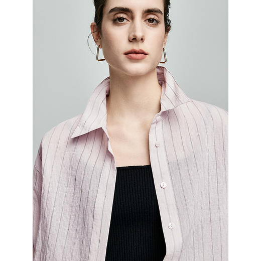 棉仓362604002-初棉苣轻薄亚麻色织条纹长袖衬衫 商品图3