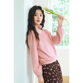 【严选】诗凡黎时尚气质珍珠兔毛针织衫2025春新品设计感镂空U领洋气上衣7G2131181-1