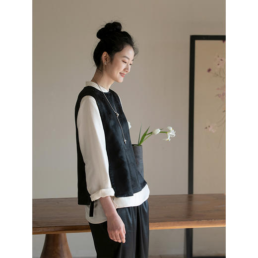 牧衣游原创 提花香云纱马夹女春季新款复古文艺新中式马甲 森然 商品图1