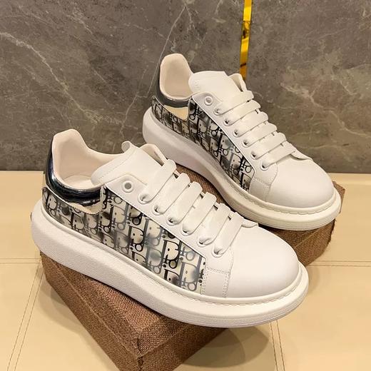 D-格子小白鞋男款2025春季新款潮流真皮透气板鞋时尚百搭厚底休闲鞋 商品图1