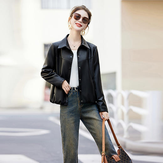 HR-YIXG3336女式皮衣外套女2025春季新款女装时尚气质短款小个子时尚PU皮夹克 商品图2
