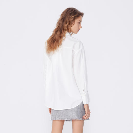 NEELLY纳俪商场同款春季同款简约纯白衬衫女韩版宽松百搭短衬衣N25024B04553 商品图1