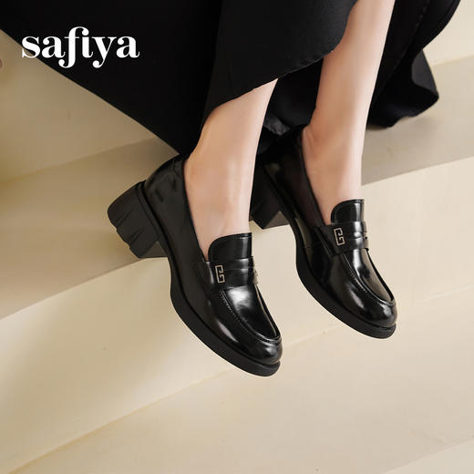 Safiya/索菲娅2025英伦风金属扣百搭轻便增高JK乐福小皮鞋 SFD1112170 商品图4