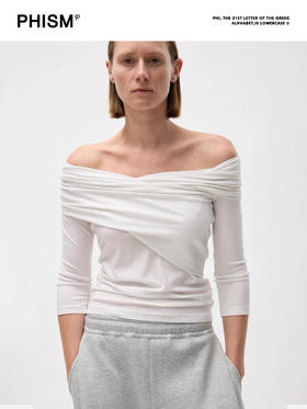 七分袖交叉一字肩