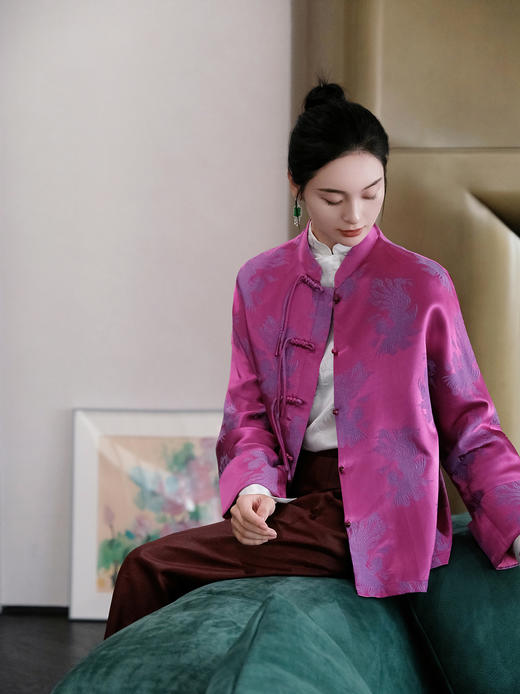 盛唐婧 |桑蚕丝火凤凰紫外套 商品图1