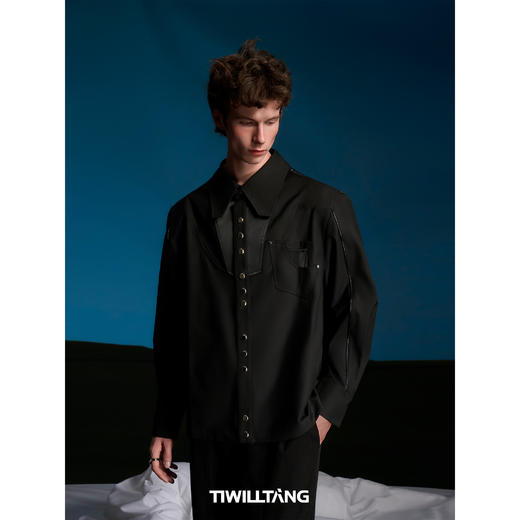 启世录TIWILLTANG“残世爵迹”先锋解构皮分割复袋长袖气质衬衫 商品图3