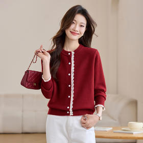 CC-22-2501红色时尚上衣女时髦洋气长袖2025春季新款本命年开衫针织外套小衫