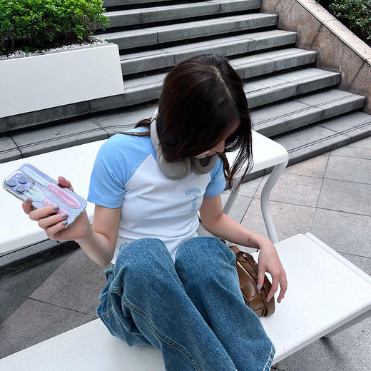 ROMI STUDIO【高品质】简约百搭圆领拼色柔软插肩袖 透气t恤T3177 商品图1