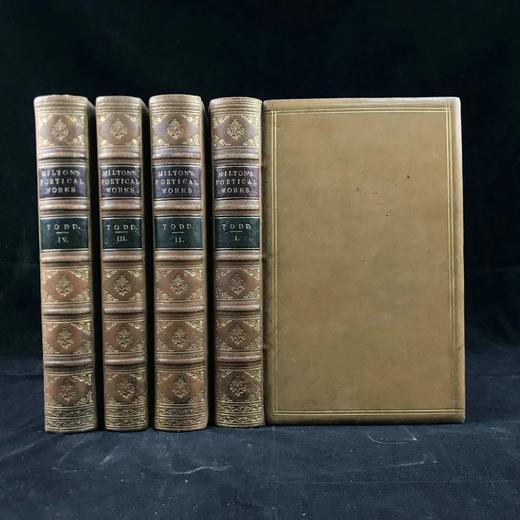 1852年 弥尔顿诗集（全4卷） 1幅肖像插图 全真皮精装18开 商品图0
