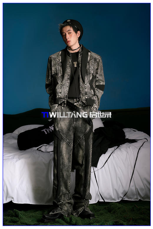 启世录TIWILLTANG“伏峦悬晶”罗一舟同款复古拼接牛仔夹克外套 商品图4