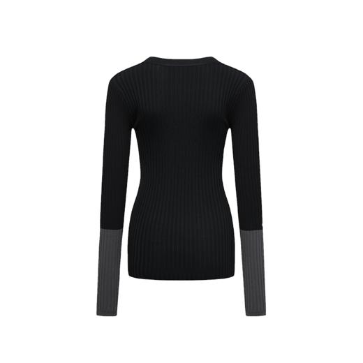 NUTH 撞色袖口修身不规则下摆针织衫V领上衣女黑灰/深浅蓝/红米色 商品图6