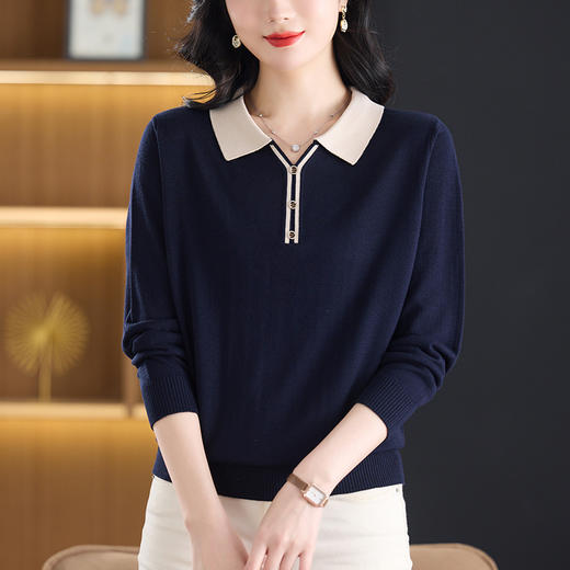 翻领polo上衣小衫，长袖t恤薄款羊毛针织衫CC-53-683 商品图2