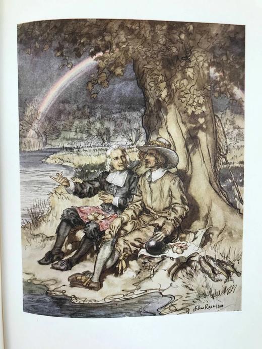 鬼才拉克姆签名限量版！1931年 沃尔顿《钓客清话》 12幅彩色与大量黑白文间插图 全犊皮（vellum）精装16开 商品图12