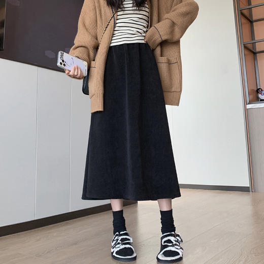 半身裙a型短裙中长款新款木棉绒加绒裙子高腰长裙遮肉显瘦A字裙摆 商品图3