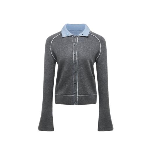 NUTH 正反两穿撞色针织开衫毛衣喇叭袖针织衫女蓝灰拼色 商品图8