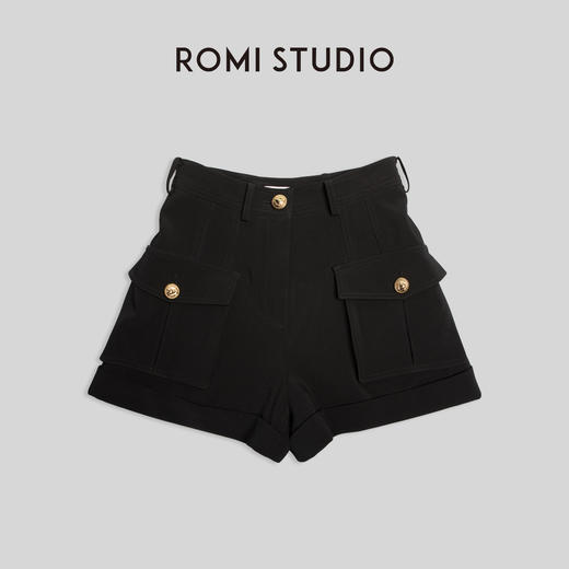ROMI STUDIO-B【高定系列】高腰百搭休闲香香黑色牛仔短裤K3165 商品图0