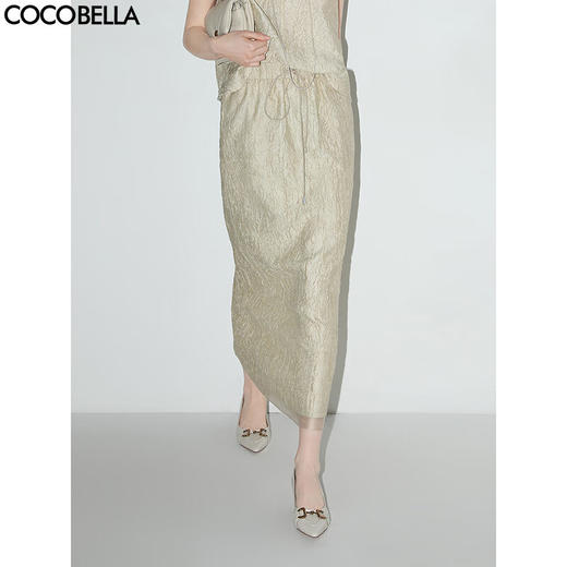 COCOBELLA[莱赛尔]对丝拼接压褶肌理感25夏缎面半身裙HS3002 商品图0