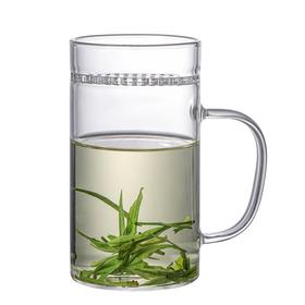 益思泉丨月牙玻璃杯 透明直筒带过滤 玻璃茶杯 高硼硅耐热玻璃 300ml 绿茶、花茶杯